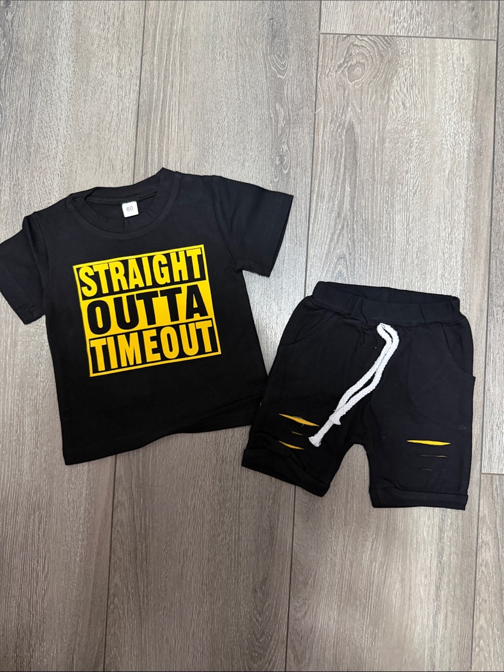 Kids Black 'Straight Outta Timeout' Short Sleeve Tee & Shorts Set